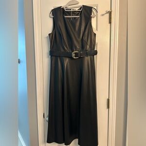 Calvin Klein Black Faux Leather Dress with Belt